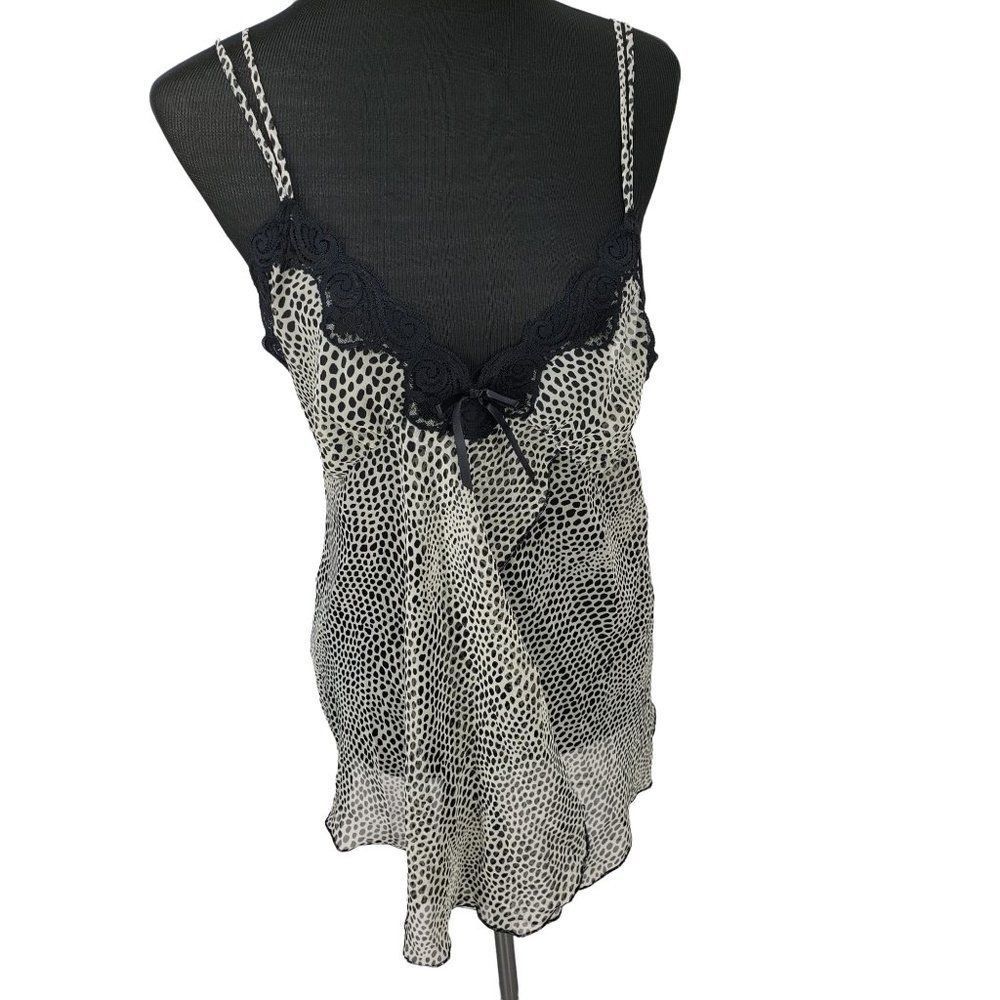 Delicates Women's Double Strap White Black‎ Dotted Lace Trim Nightie